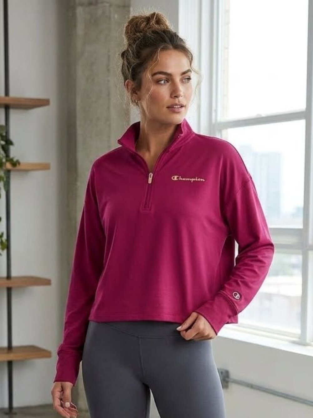 Champion quarter-zip pullover, magenta pink, size XL